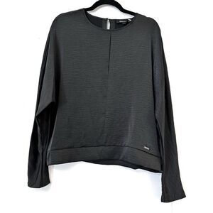 DKNY Keyhole Back Slash Neck Crinkled Long Sleeve Top Black Large